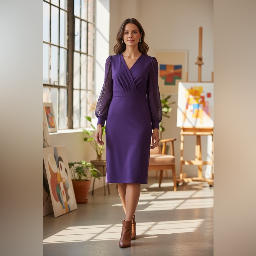 Grace Karin Deep Purple Long Sleeve Dress - Picture 2 of 5